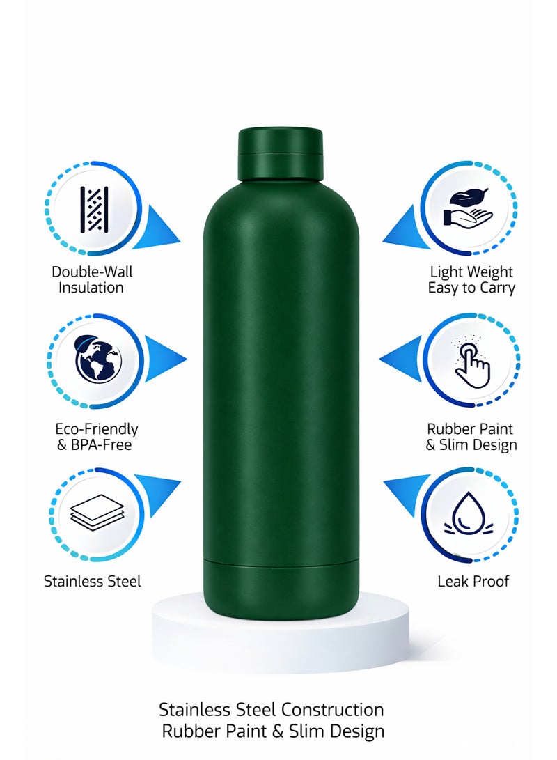 micro speed Stainless Steel Insulated Water Bottle – 500ml - Double Wall Vacuum Flask | Hot & Cold Thermos for Kids, School, Sports & Travel | Leak-Proof, Sweat-Free Design – Green - Image 4